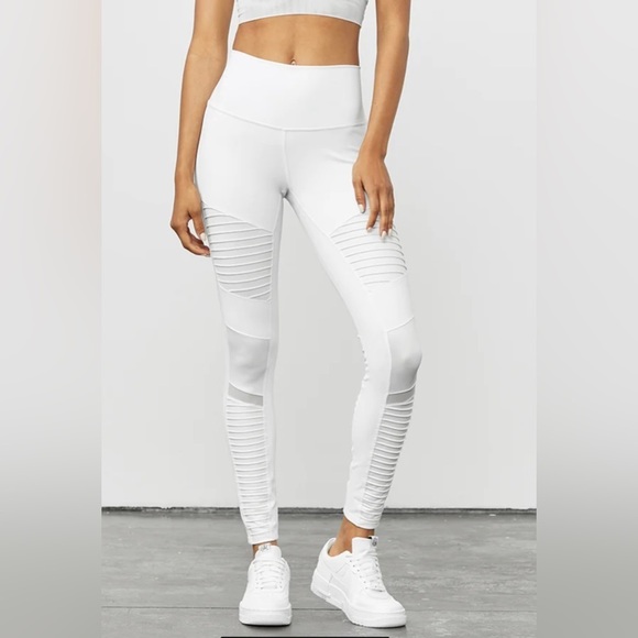 ALO Yoga Pants - Alo high waisted moto leggings in white/shiny white Sz S